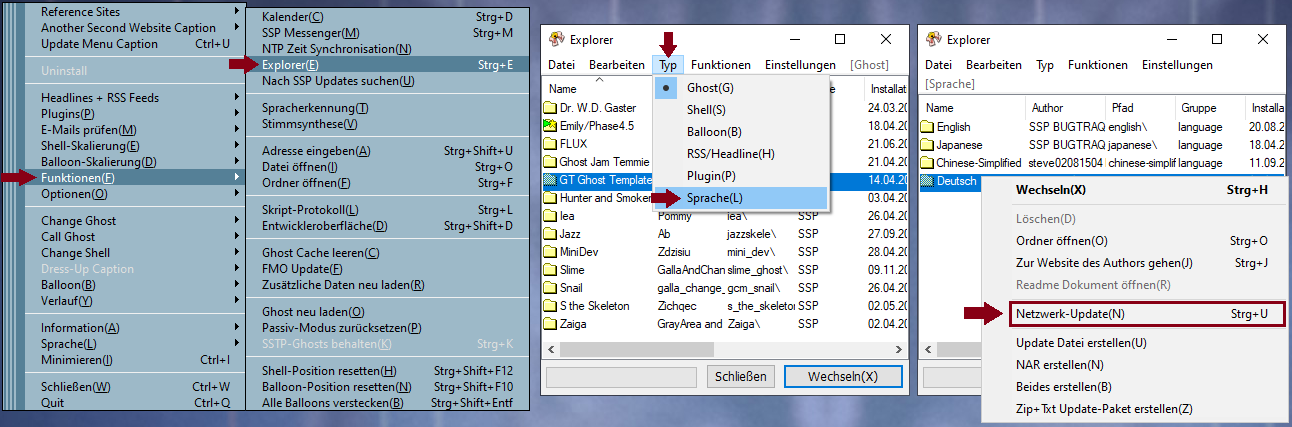 Das Rechts-Klick-Menü und der Explorer mit Pfeilen, die zeigen wo man klicken soll.